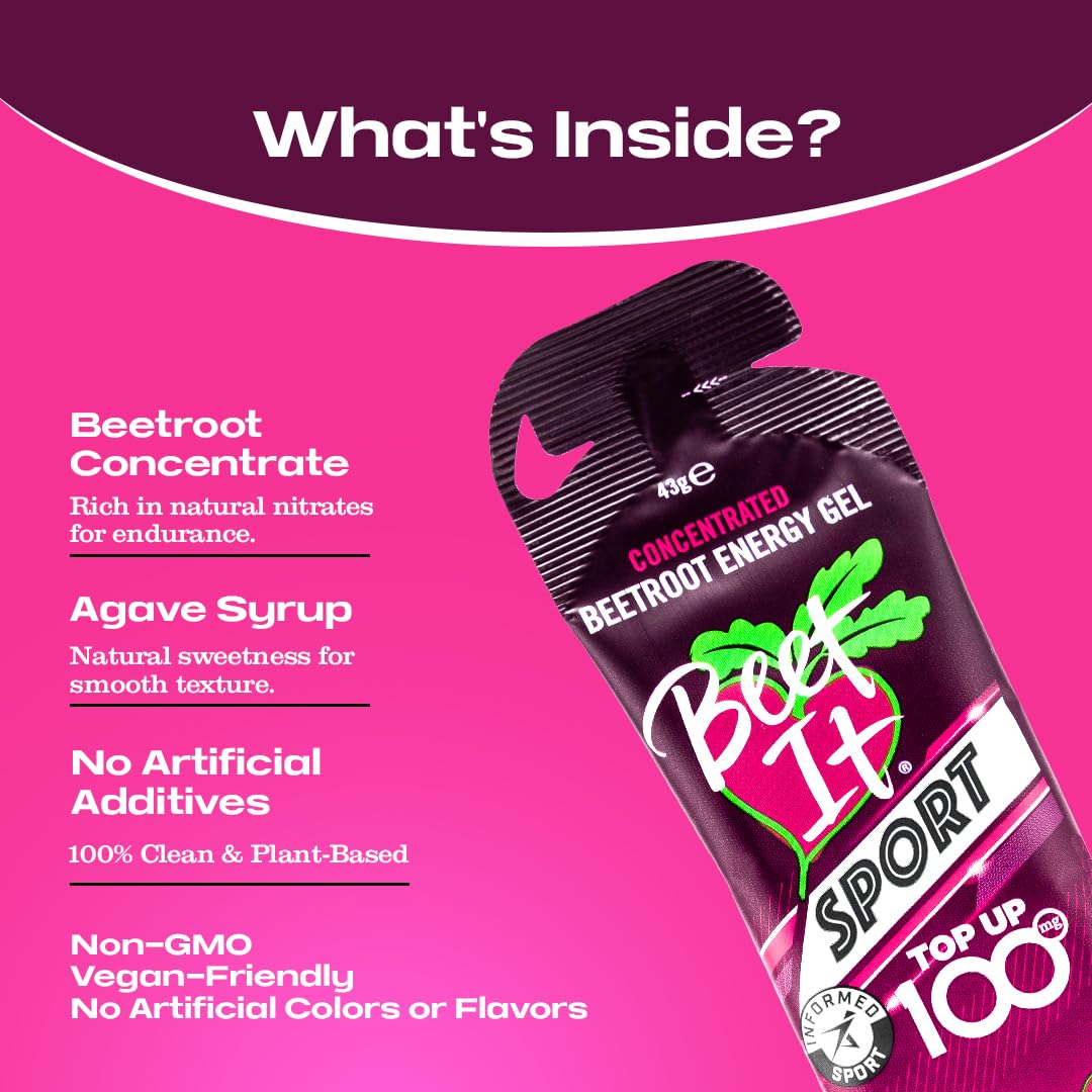 BEET IT Sport Natural Beetroot Running Gels (12 Packs of 43g) - Concentrated Energy Gel for Runners with 100mg Nitrates & 30g Carbs - Long Lasting Energy Gel Packs