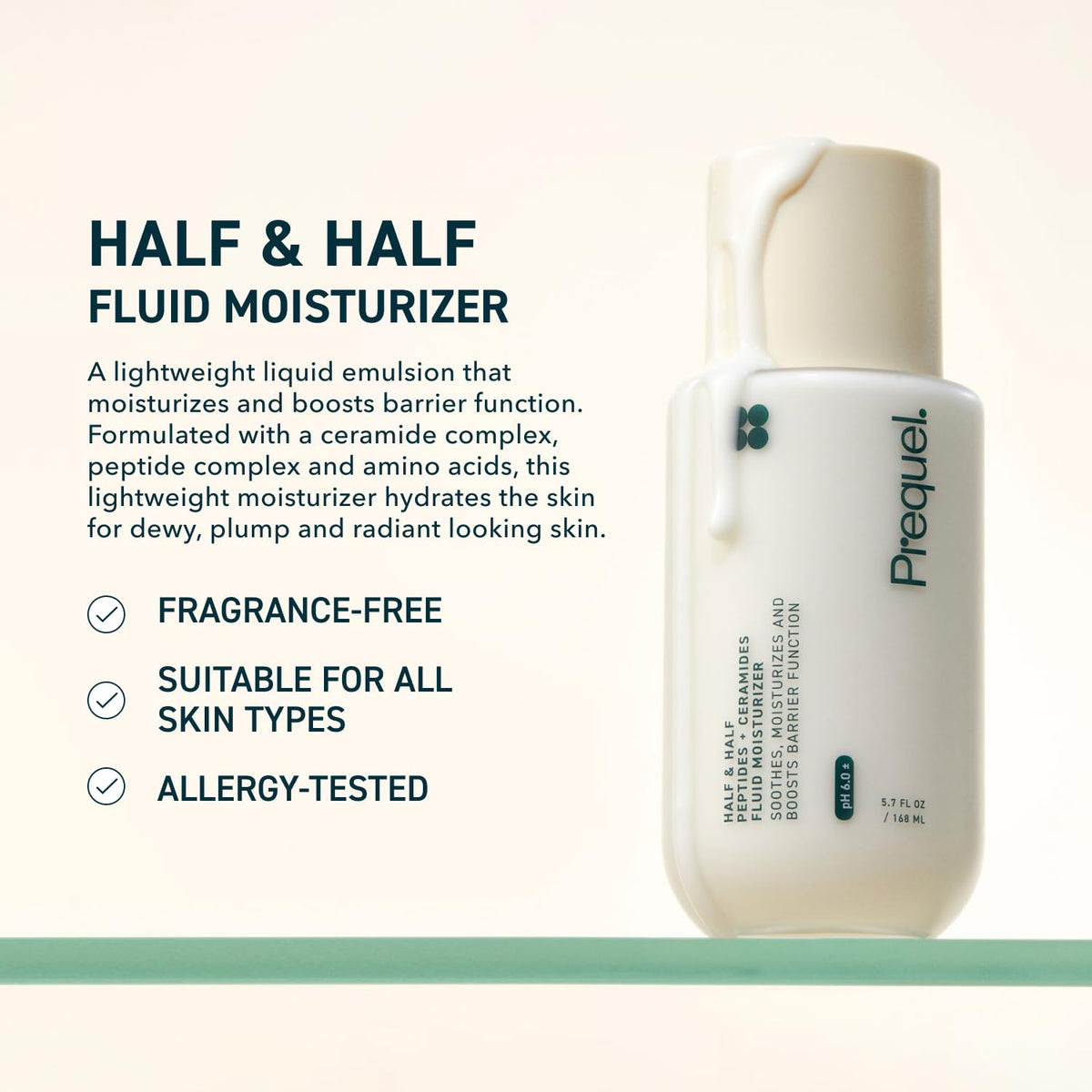 Prequel Skin Half and Half Fluid Moisturizer Face Cream. Lightweight Ceramide Peptide Lotion for All Skin Types, including Dry and Sensitive. Hydrating Facial Cream for Women and Men (Pack of 2)