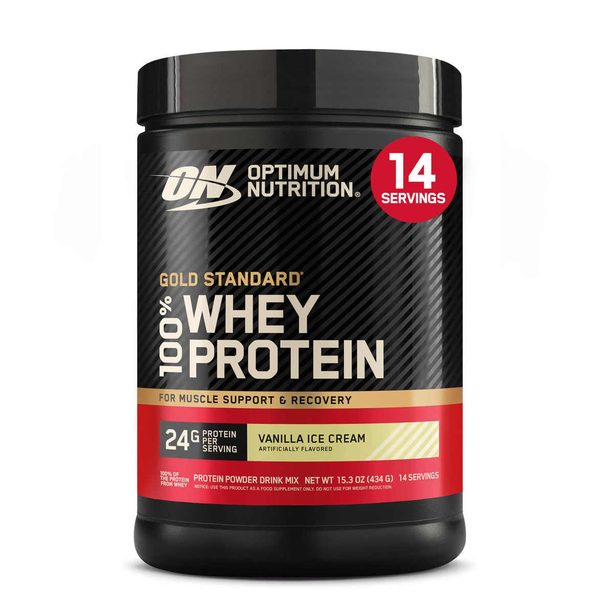 Optimum Nutrition Gold Standard Whey Protein Powder, Vanilla Ice Cream, 2LB