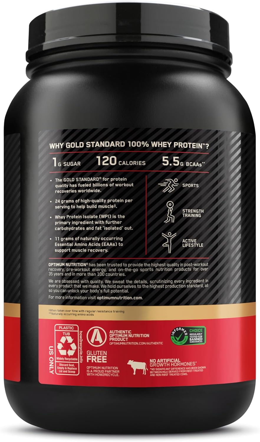 Optimum Nutrition Gold Standard Whey Protein Powder, Vanilla Ice Cream, 2LB