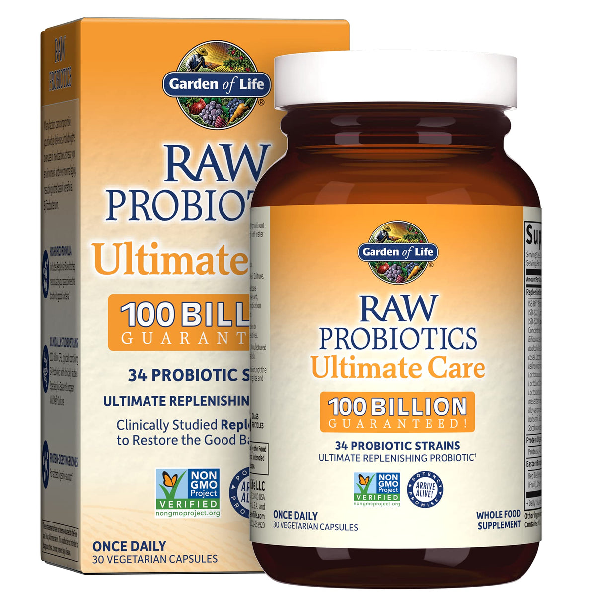 Garden of Life Raw Probiotics Ultimate Care, 100 B CFU, Shelf Stable, 30ct