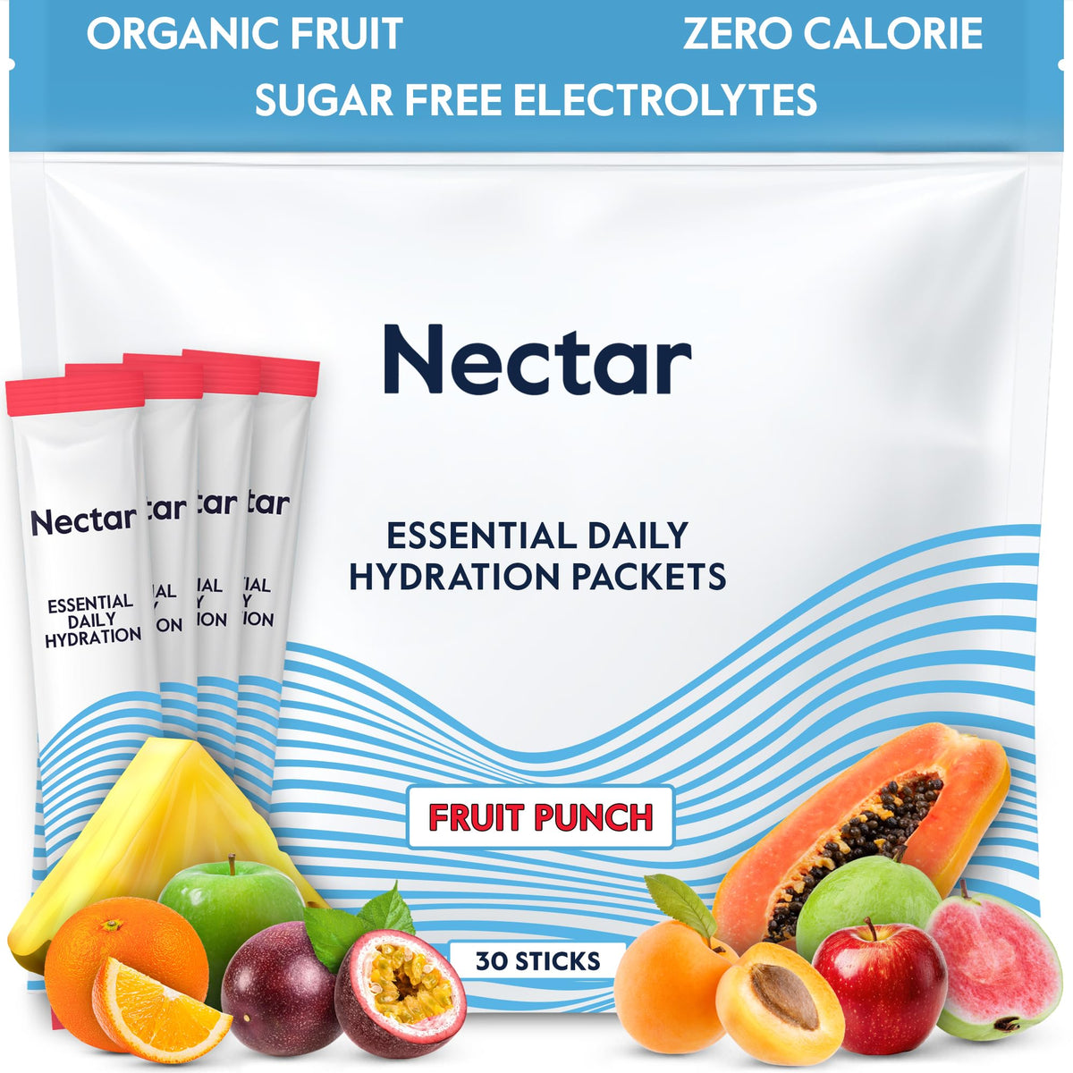 Nectar Hydration Packets - Electrolytes Powder Packets - No Sugar or Calories - Organic Fruit Liquid Daily IV Electrolytes Powder for Dehydration Relief and Rapid Rehydration (Lemon 30 Pack)