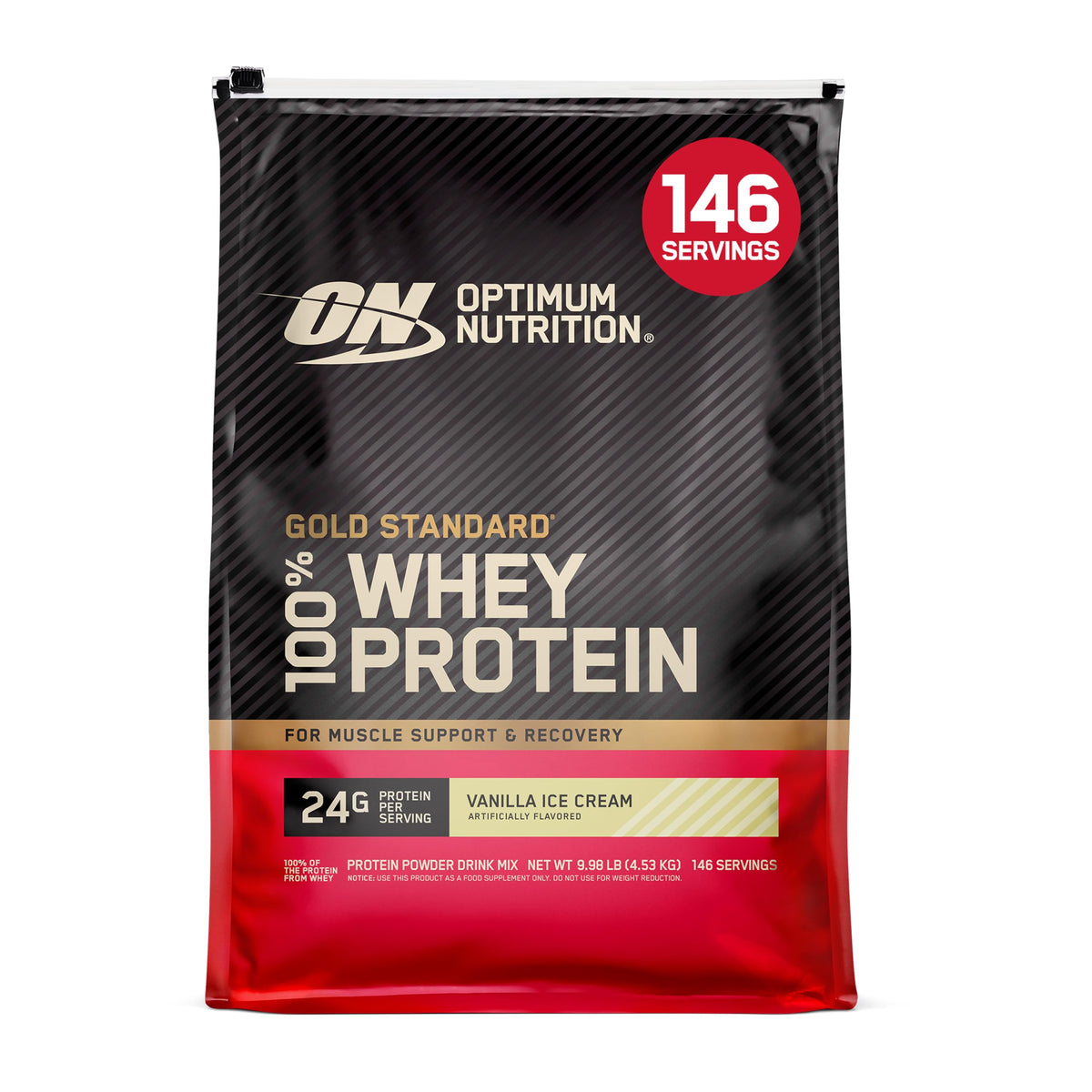Optimum Nutrition Gold Standard Whey Protein Powder, Vanilla Ice Cream, 2LB