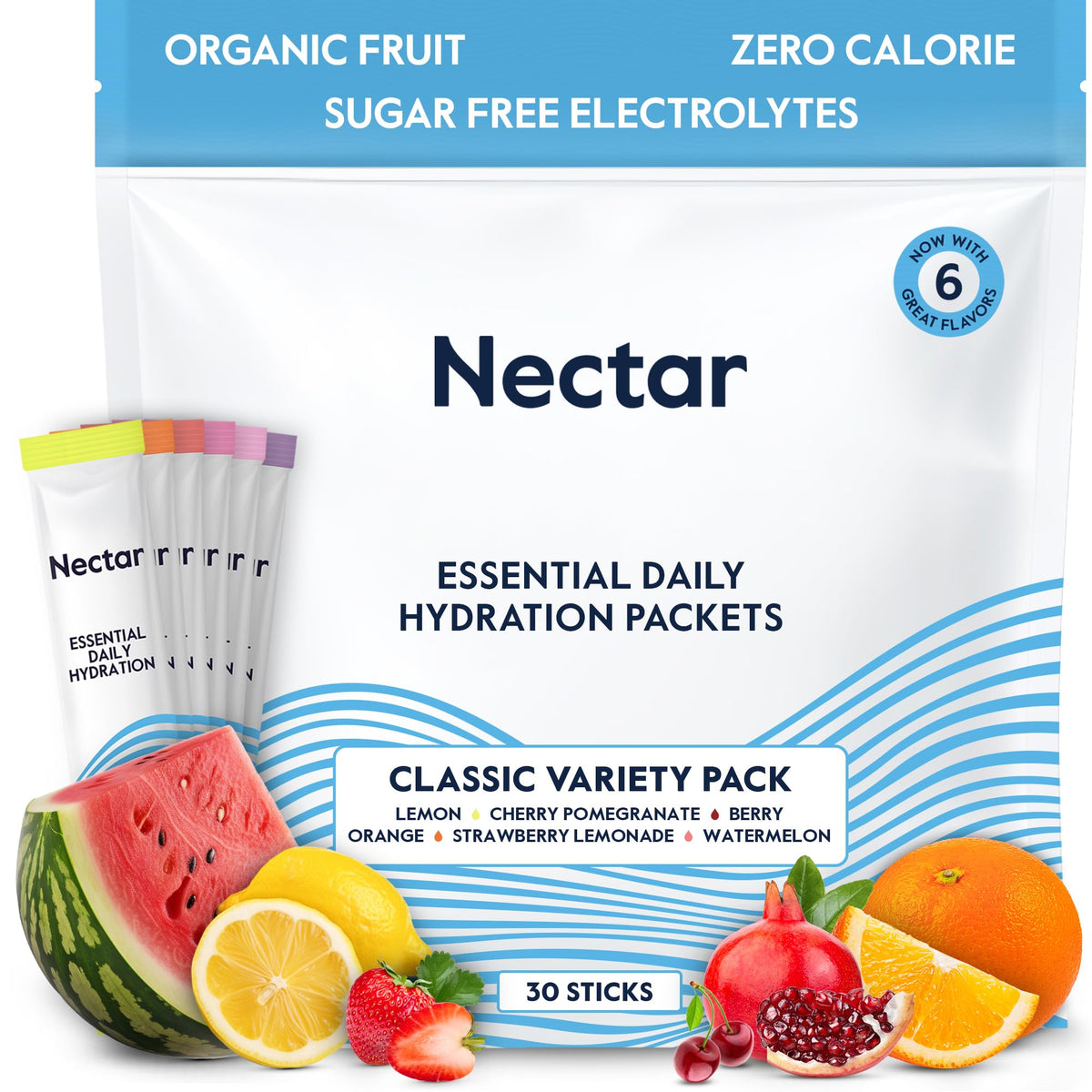 Nectar Hydration Packets - Electrolytes Powder Packets - No Sugar or Calories - Organic Fruit Liquid Daily IV Electrolytes Powder for Dehydration Relief and Rapid Rehydration (Lemon 30 Pack)