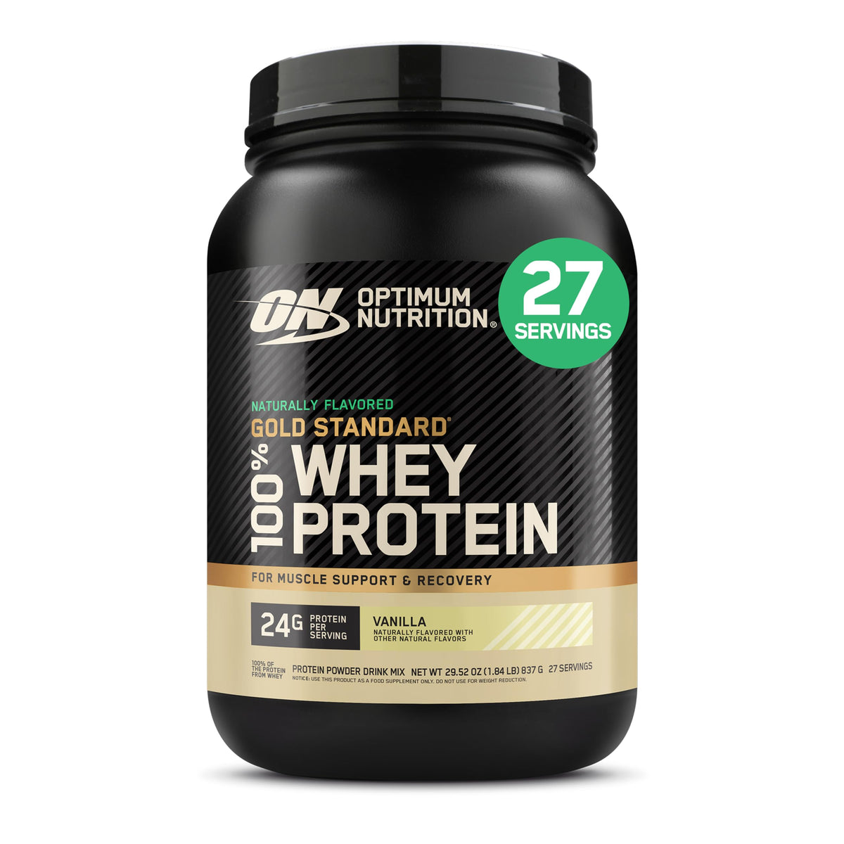 Optimum Nutrition Gold Standard Whey Protein Powder, Vanilla Ice Cream, 2LB