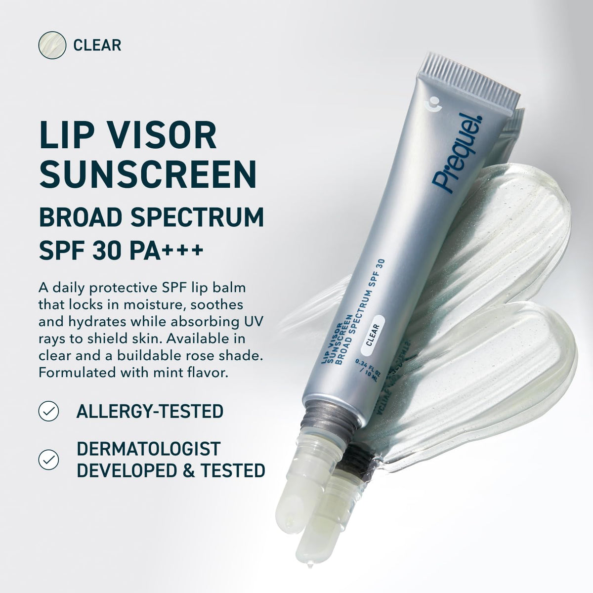 Prequel Skin Lip Visor, Clear Lip Balm with SPF 30 PA+++. Mint Flavored with Non-Sticky Finish – Moisturizing Semi Gloss Balm Sunscreen for Daily Use - 2 Pack