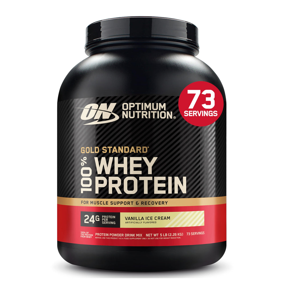 Optimum Nutrition Gold Standard Whey Protein Powder, Vanilla Ice Cream, 2LB