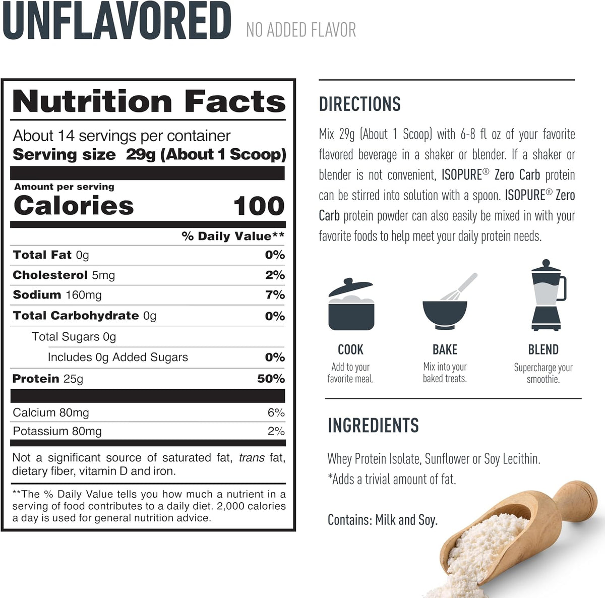 Isopure Zero Carb Whey Isolate Protein Powder, Unflavored 1 LB