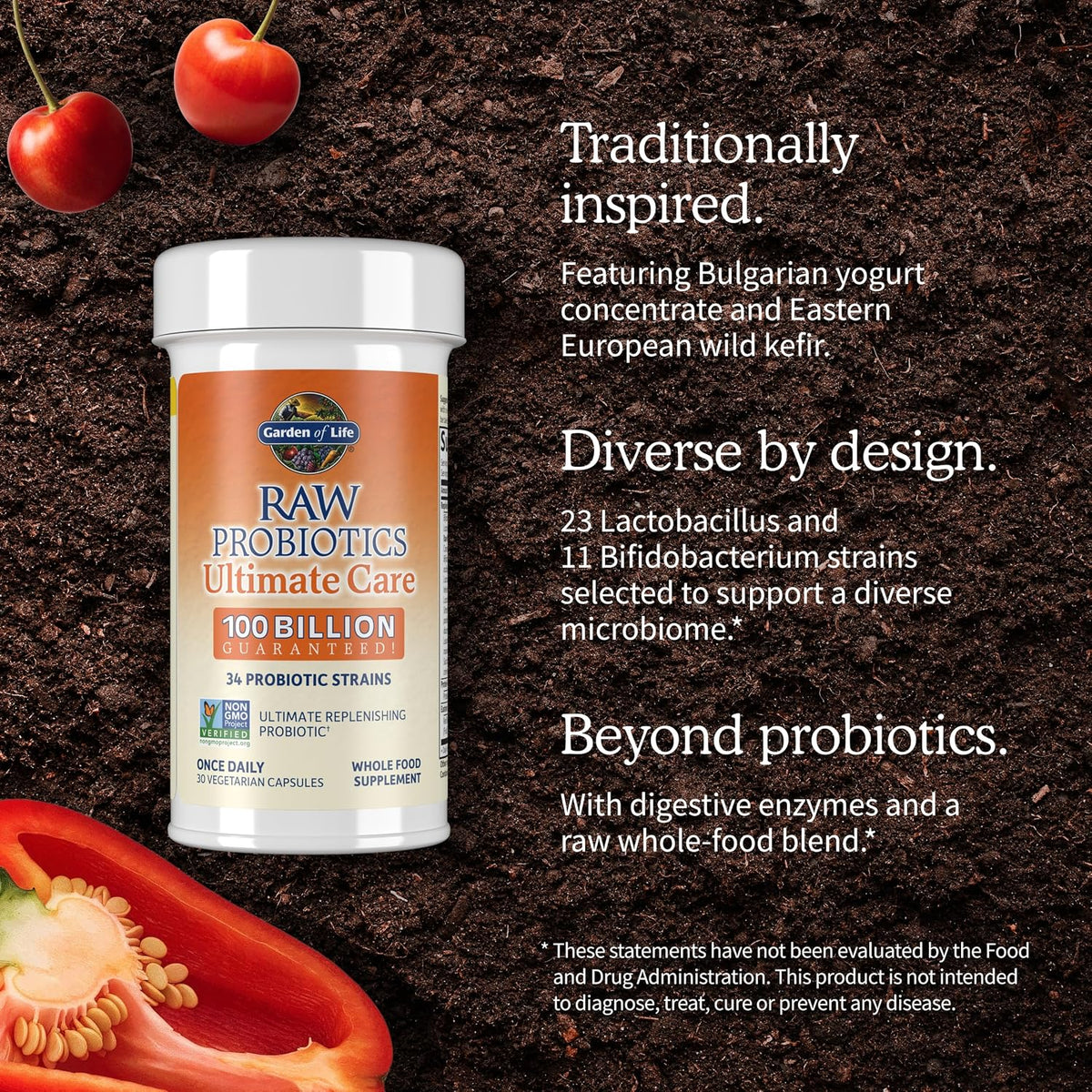 Garden of Life Raw Probiotics Ultimate Care, 100 B CFU, Shelf Stable, 30ct